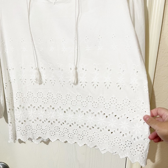 [Madewell] White Tassel Tie Top Eyelet Cutout Scallop Hem Size XSmall - Picture 6 of 11